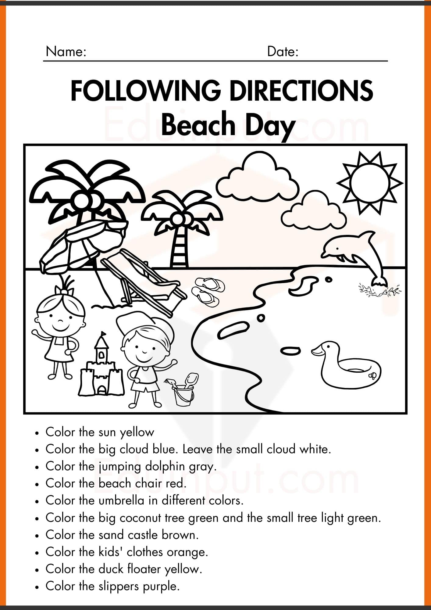 Following directions worksheets for kindergarten