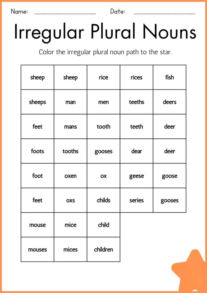 Irregular Plural Nouns worksheets 4