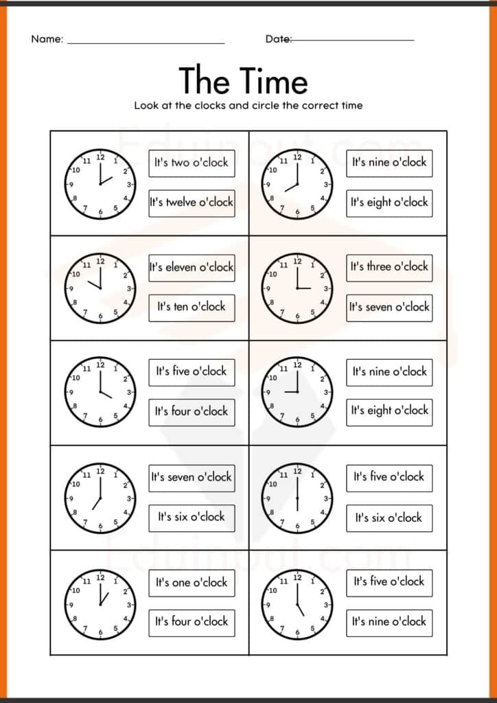 Look at the clocks and circle the correct time worksheets 3