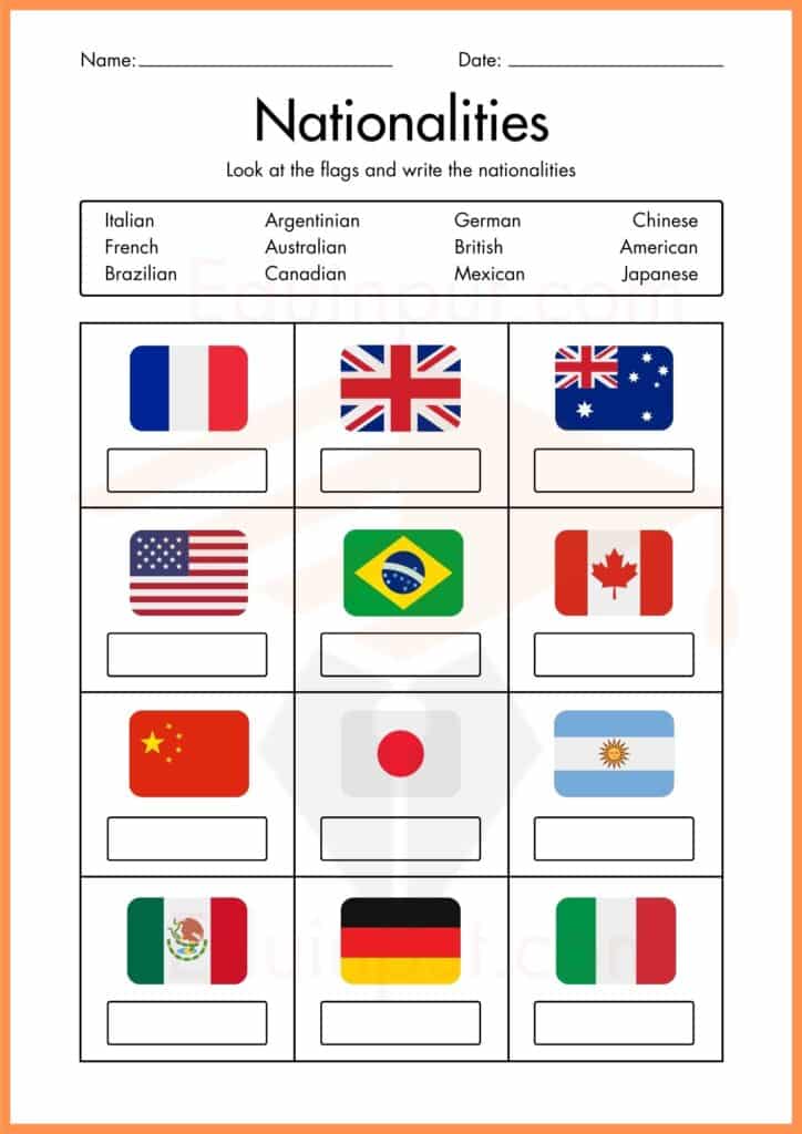 Image showing Countries and Nationalities Worksheets for Kindergarten