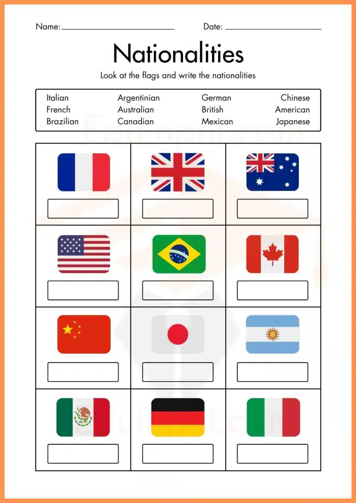 Image showing Countries and Nationalities Worksheets for Kindergarten