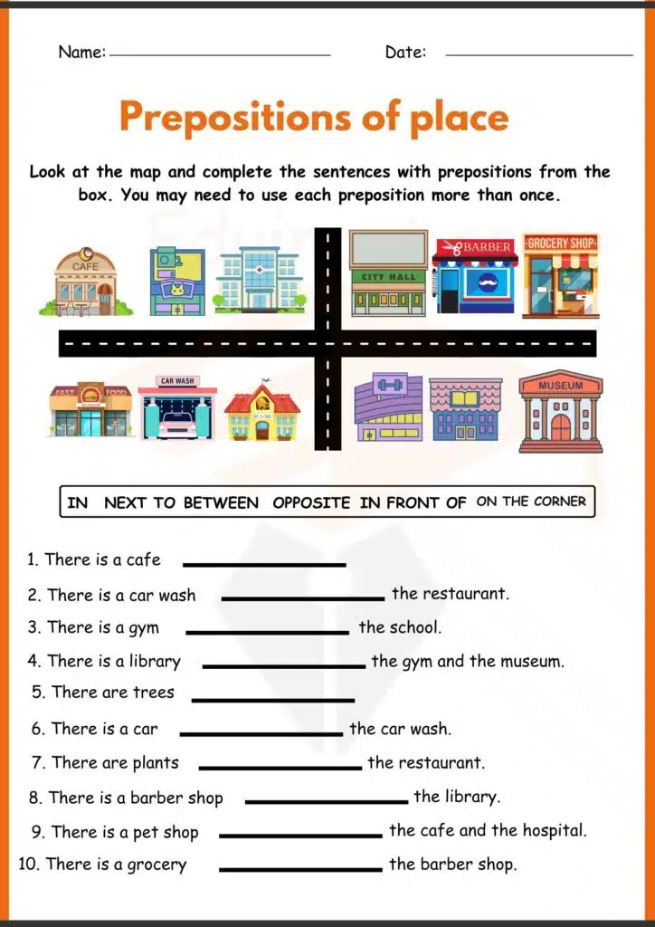 Look at the map and complete the sentences prepostions of place worksheets 2