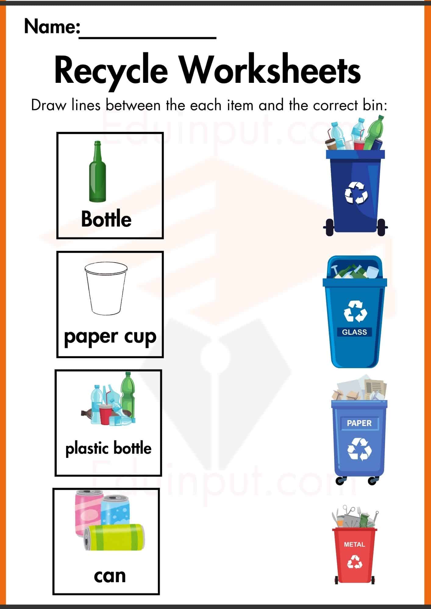 Recycling worksheets for kindergarten