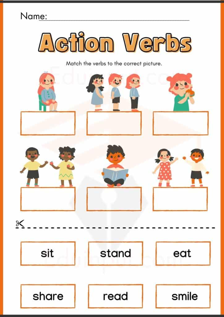 Match the verbs to the correct picture. worksheets 3