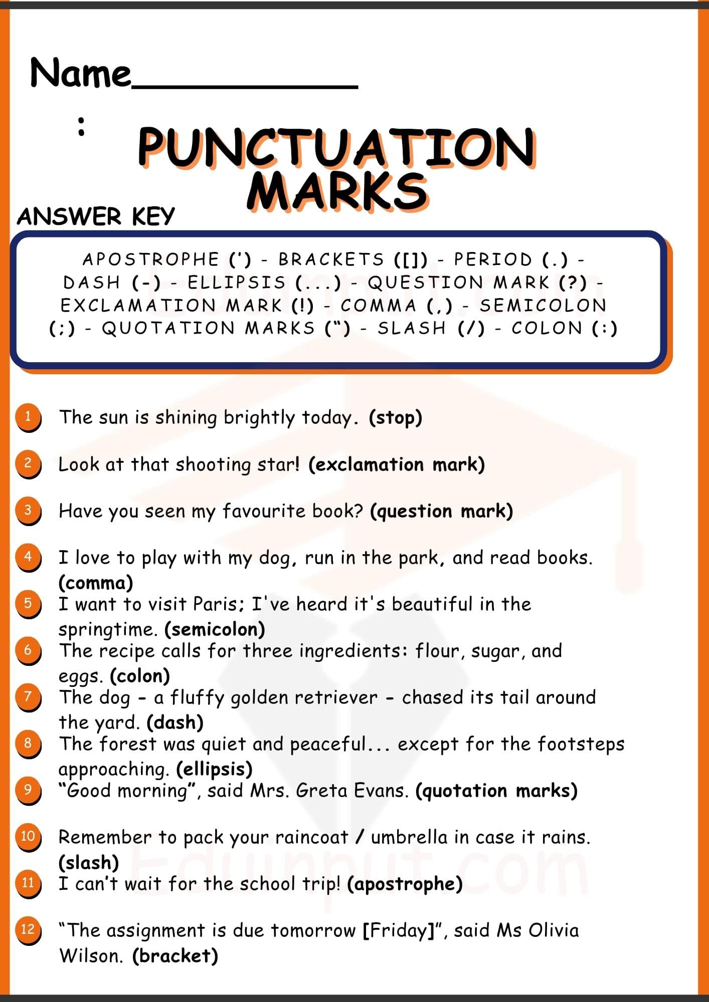 Punctuation Worksheets for Kindergarten