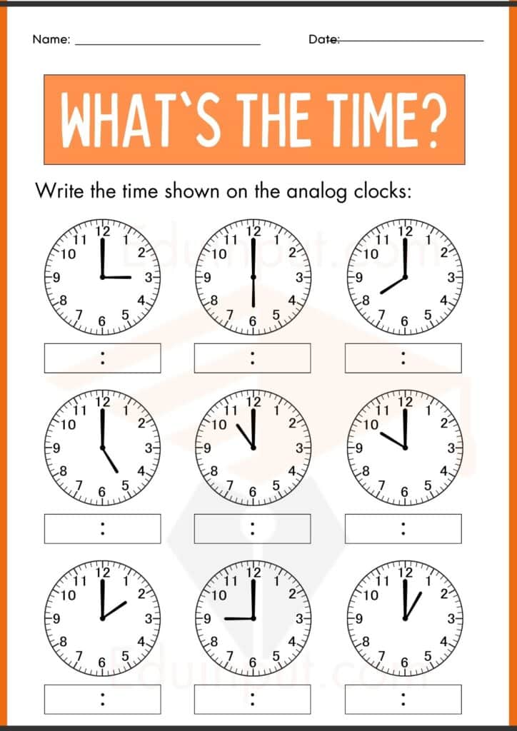 Write the time shown on the analog clocks worksheets 2