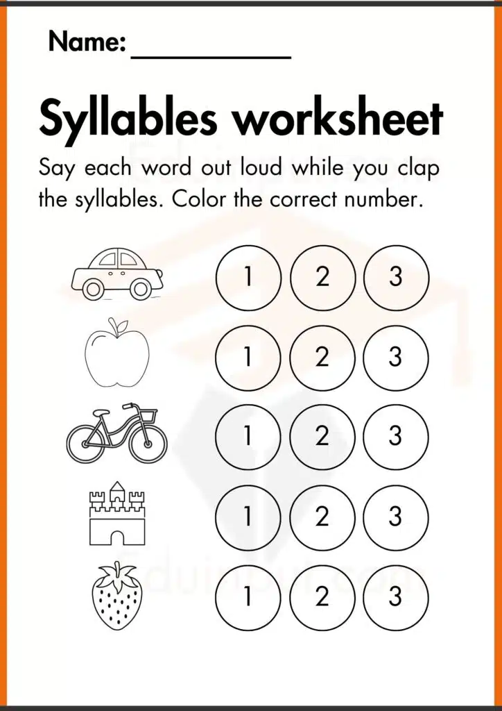 Image showing syllables worksheet for kindergarten