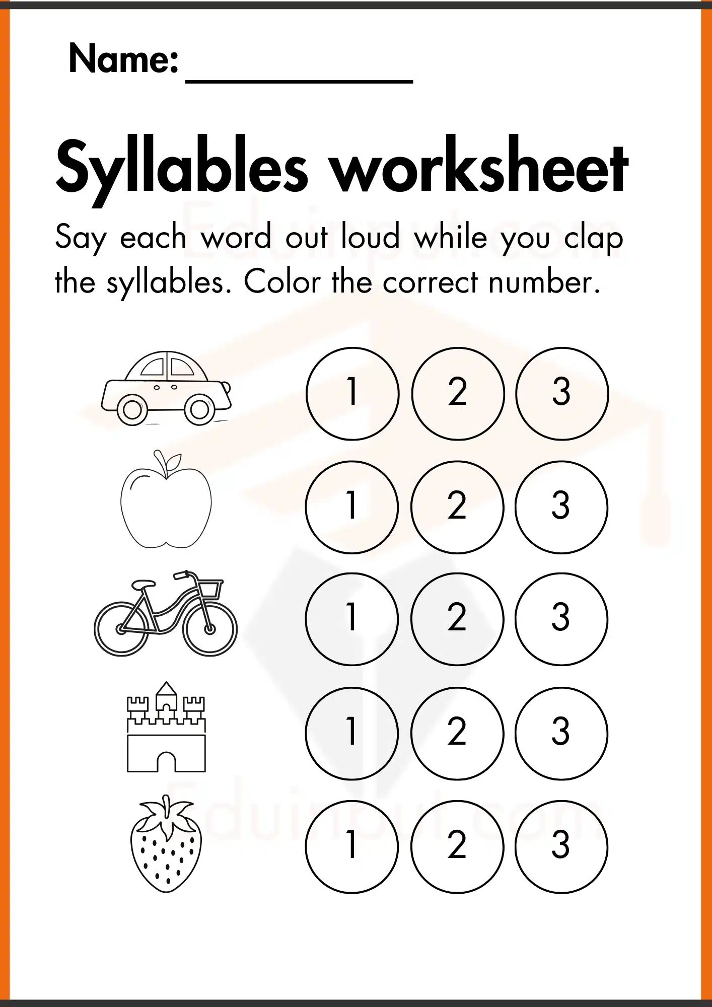 Syllables worksheet for kindergarten