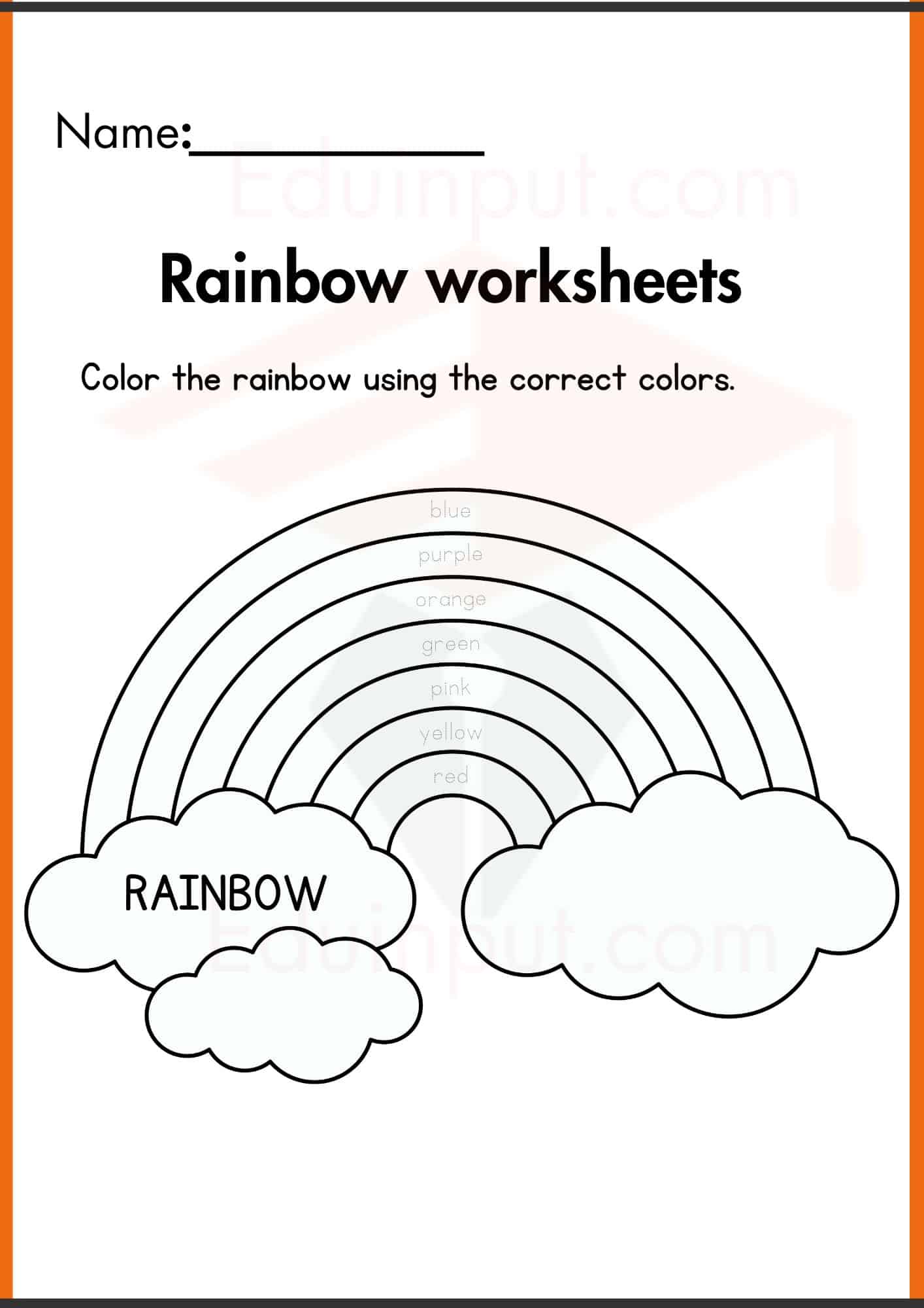 Rainbow Worksheets for Kindergarten