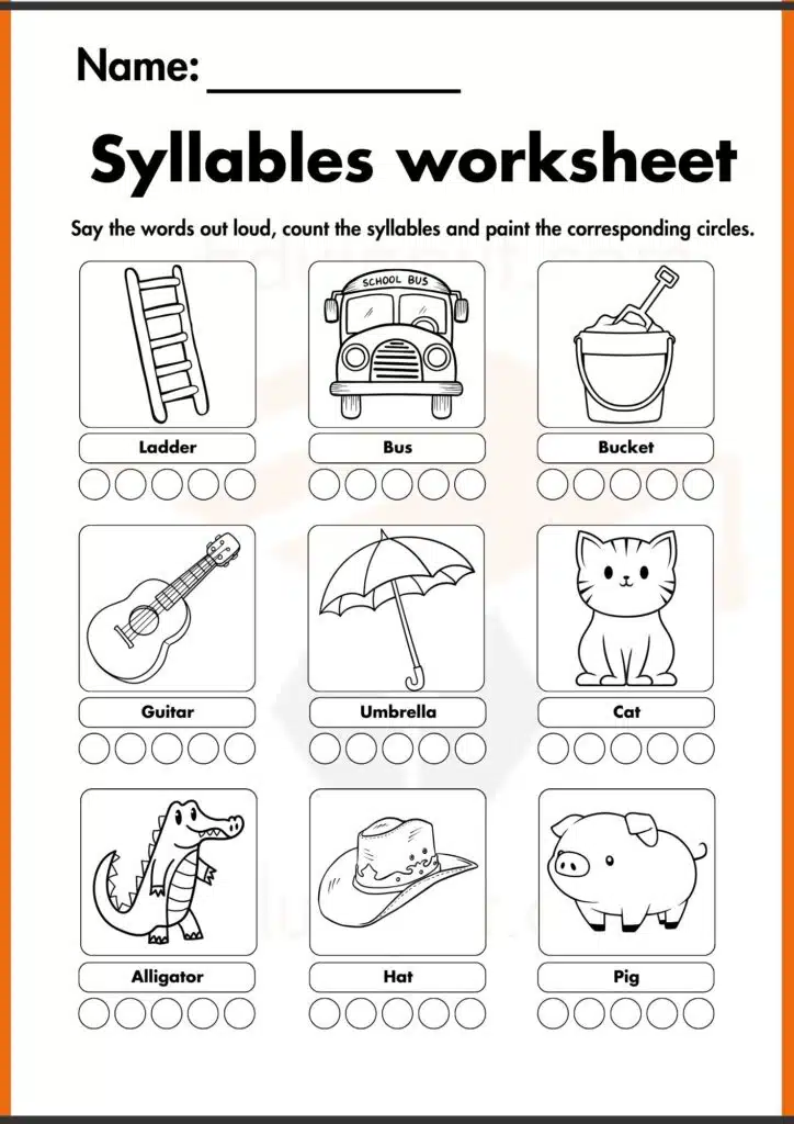 count the syllables and paint the corresponding circles. syllables worksheet 2