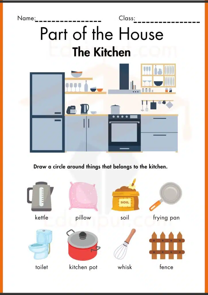draw and circle part of the house worksheets 3