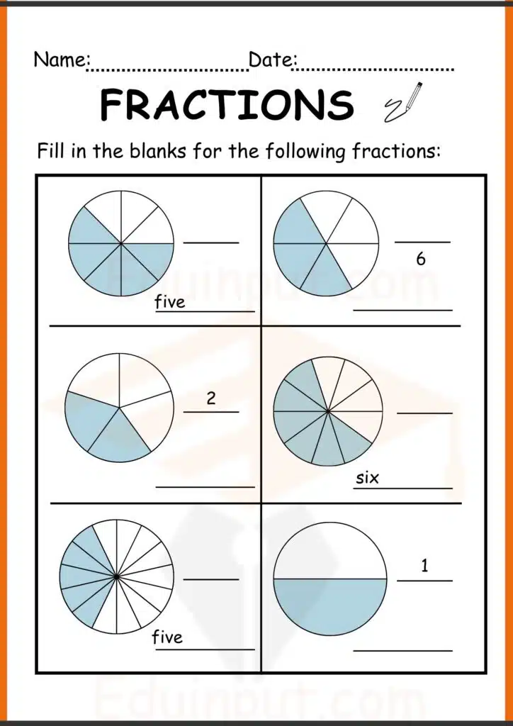 fill in the blanks fraction worksheets 2