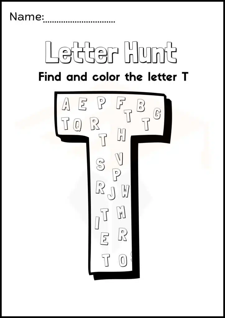 Image showing Letter T Worksheets for Kindergarten