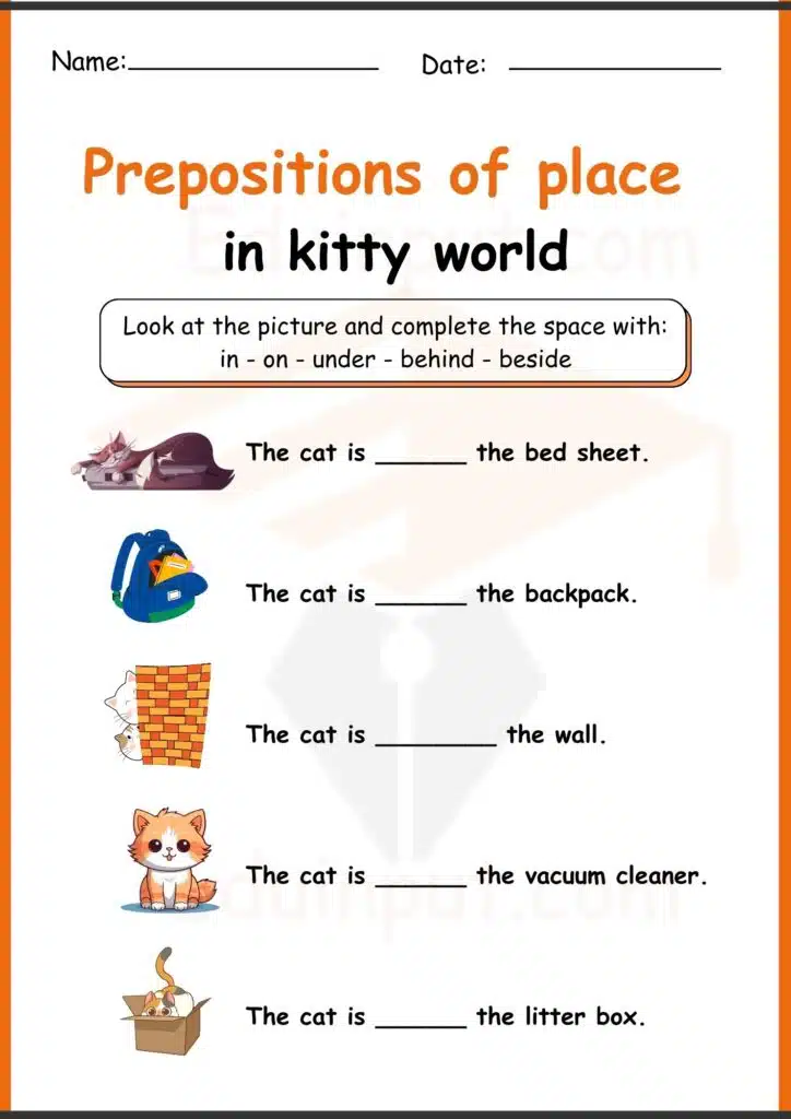 look at the picture and complte space prpostion worksheets 2 worksheets for kindergarten 3