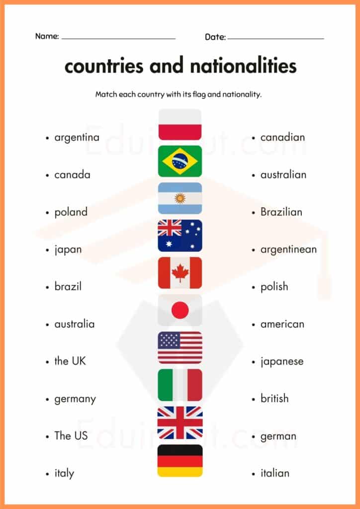 match the countries and nationalities worksheets 2