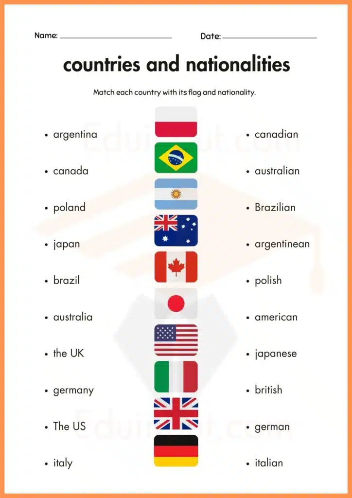 match the countries and nationalities worksheets 2