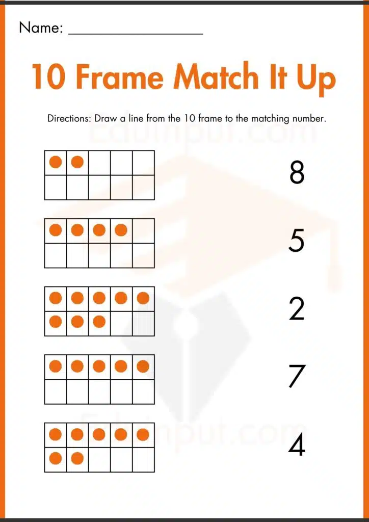 matching ten frame worksheets 2