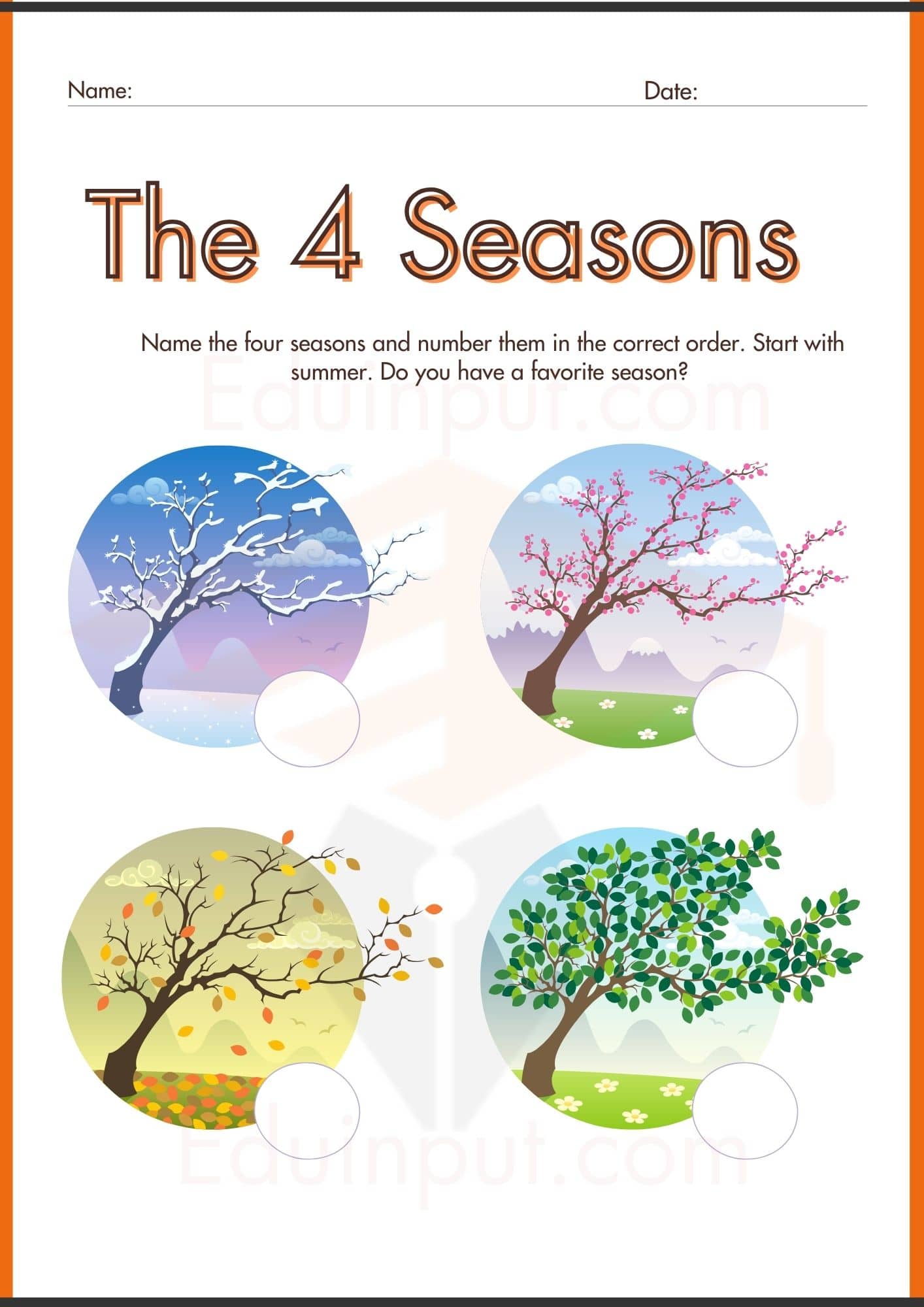 Seasons Worksheets for Kindergarten