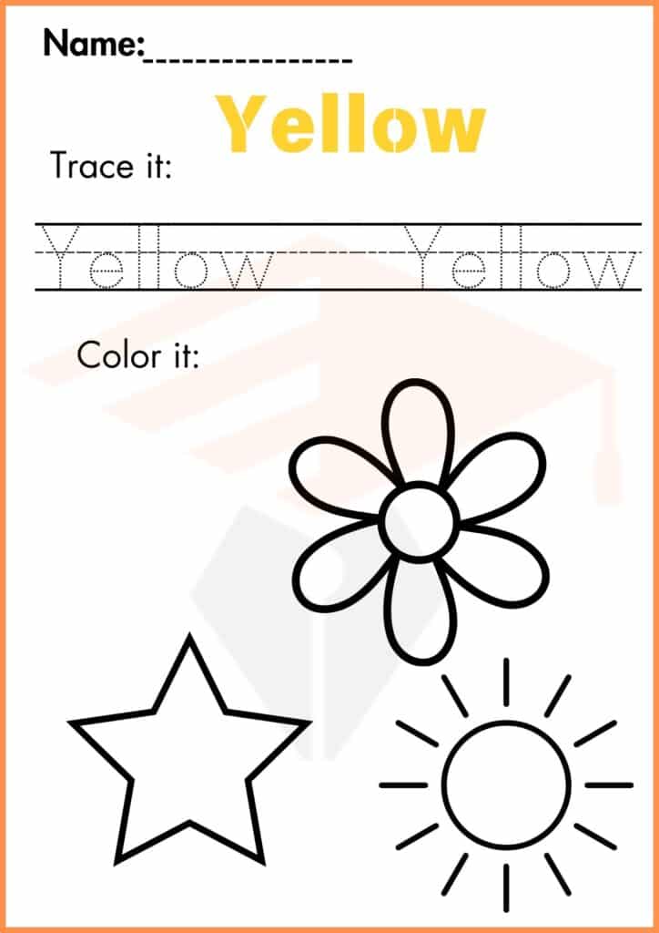 trace and color uellow worksheets 2