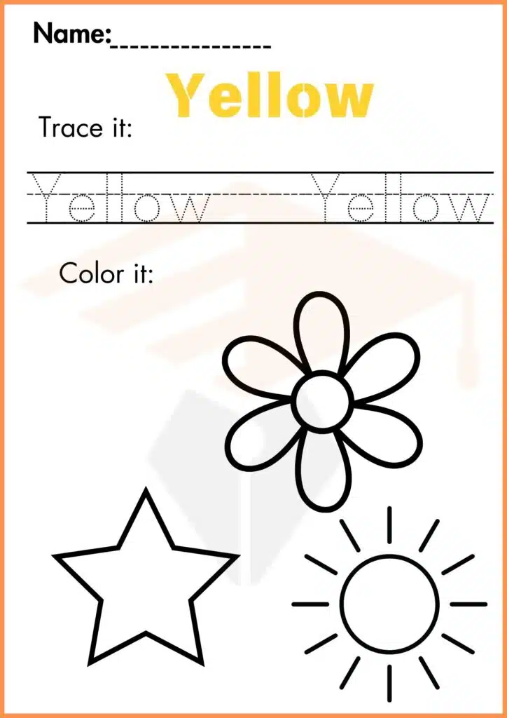 trace and color uellow worksheets 2