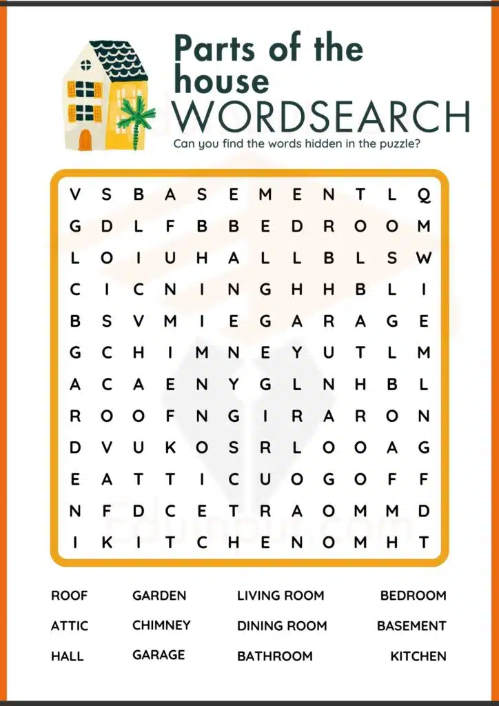 word search part of the house worksheets 4