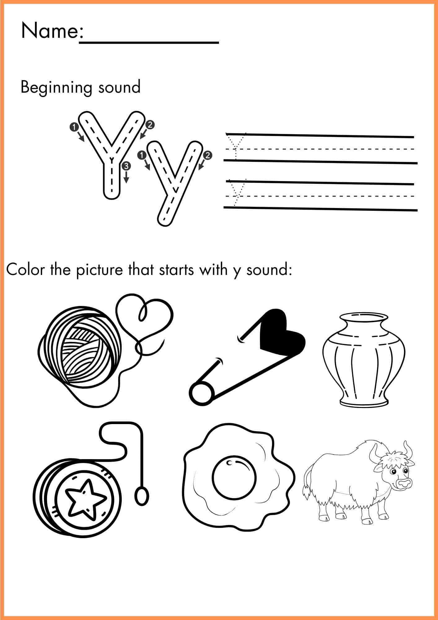 Y Sound Worksheets for Kindergarten