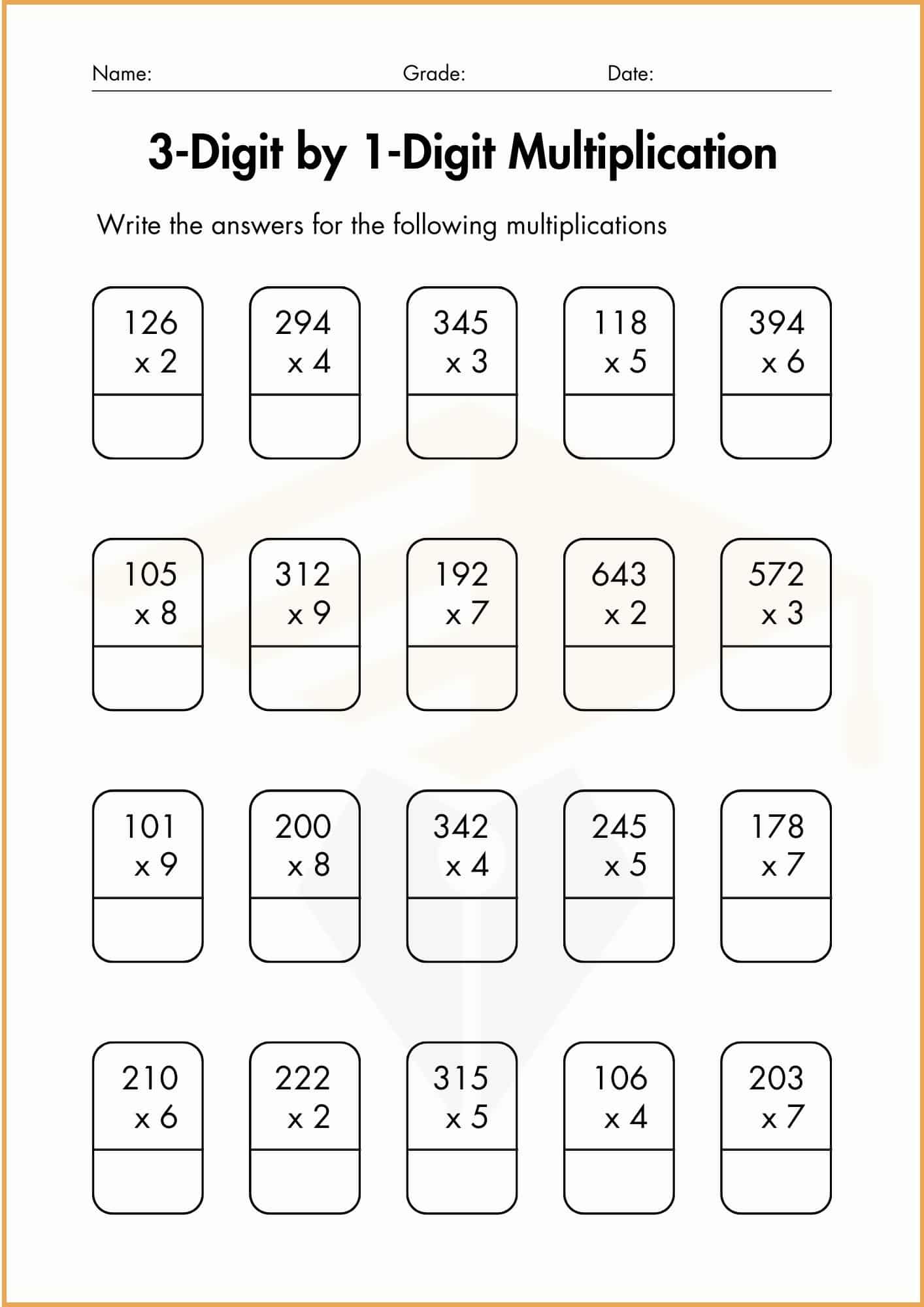 Digit Multiplication Worksheet