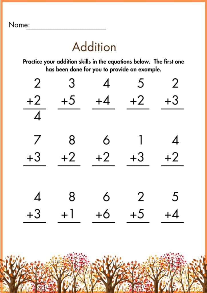 image showing Addition fall math worksheet