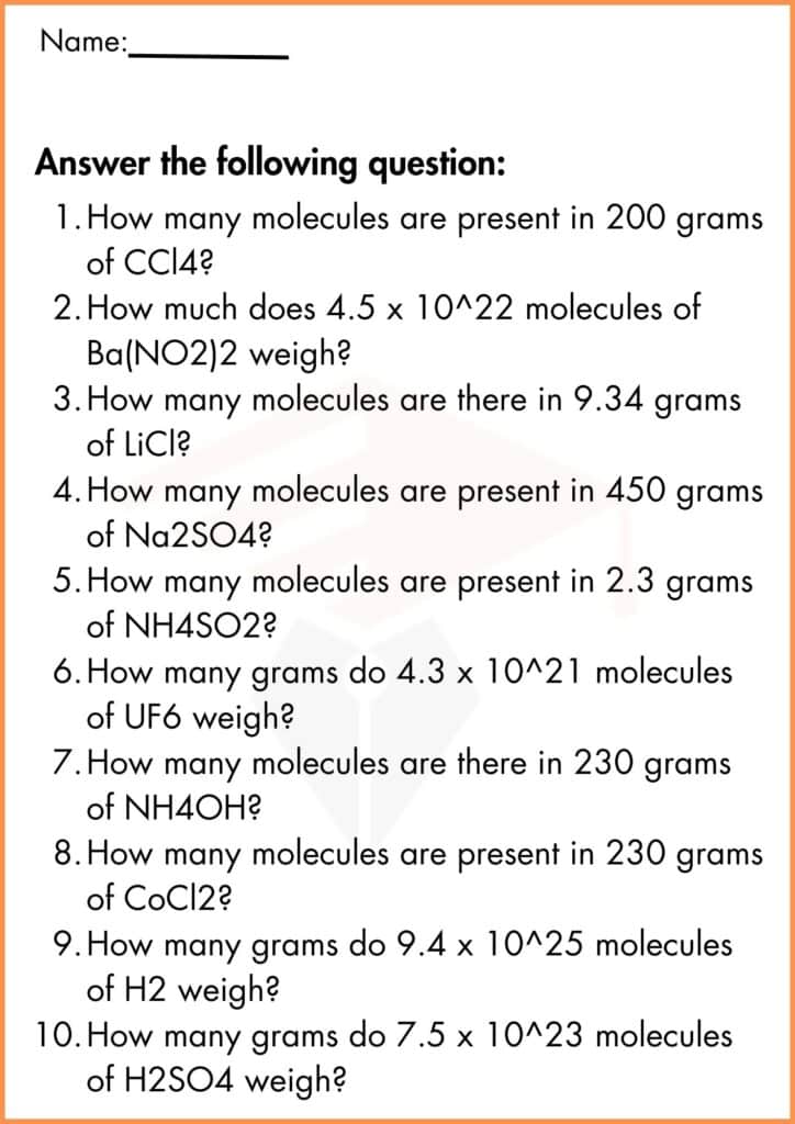 image showing Answer the Question mole-mole conversions worksheet