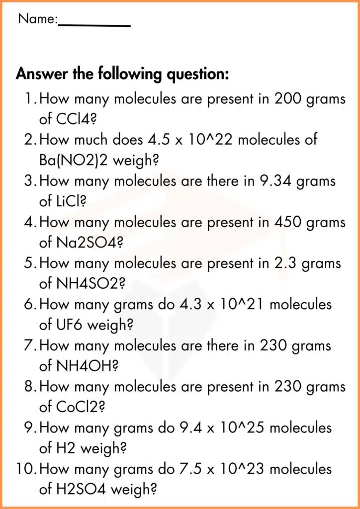 image showing Answer the Question mole-mole conversions worksheet