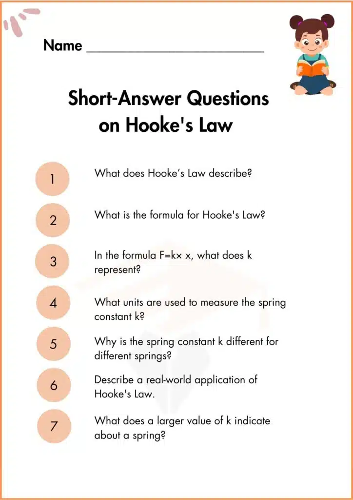 image showing short answer questions on Hooke law