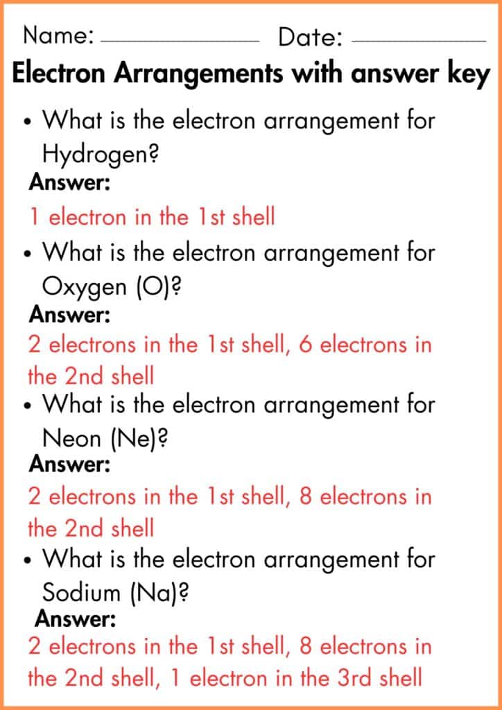 image showing electron arrangements with answer key