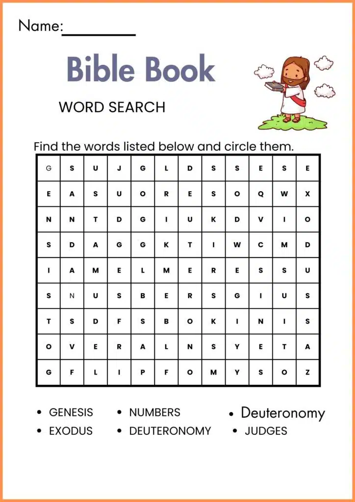 image showing Bible word search worksheet