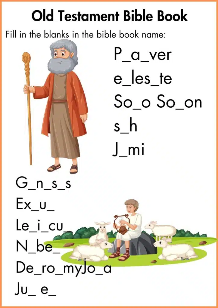 image showing Fill in the blank in the bible book name worksheet 