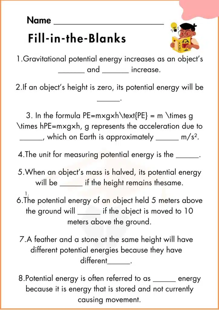 image showing Fill the blank Potential energy diagram worksheet