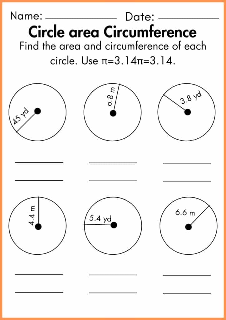 image showing Circle Area Circumference Worksheet