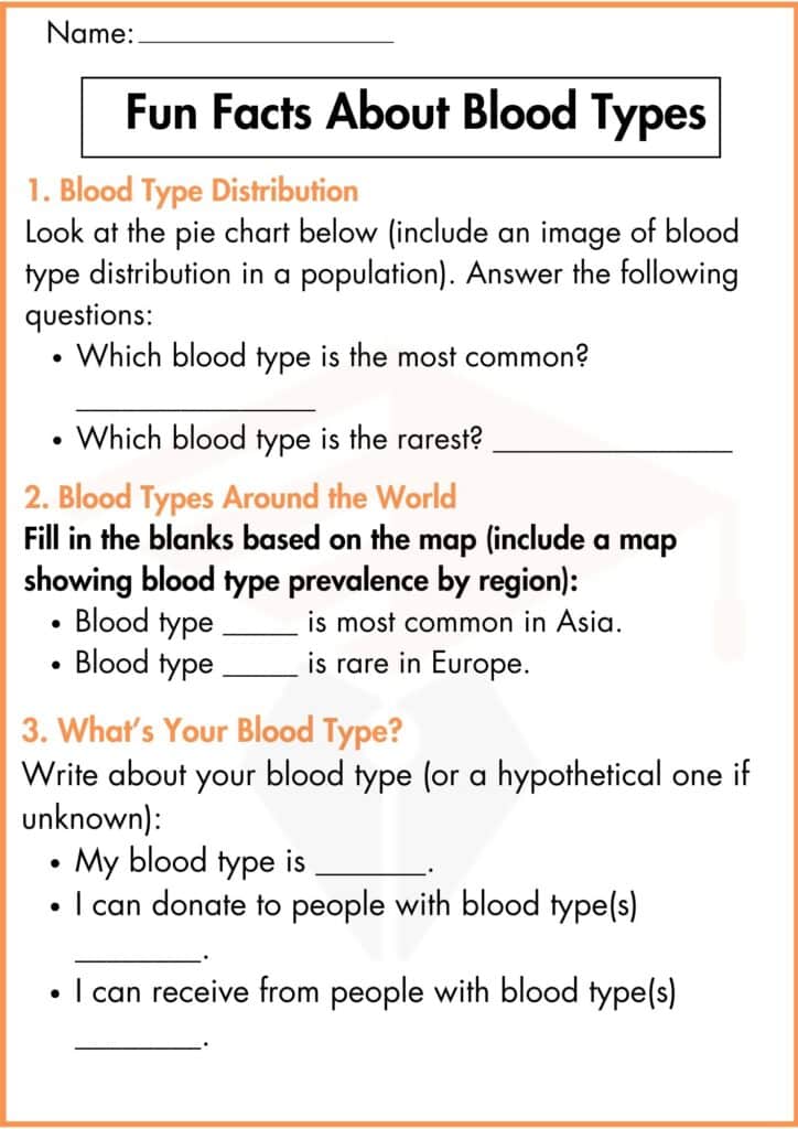 image showing Fun Facts About Blood Types worksheet