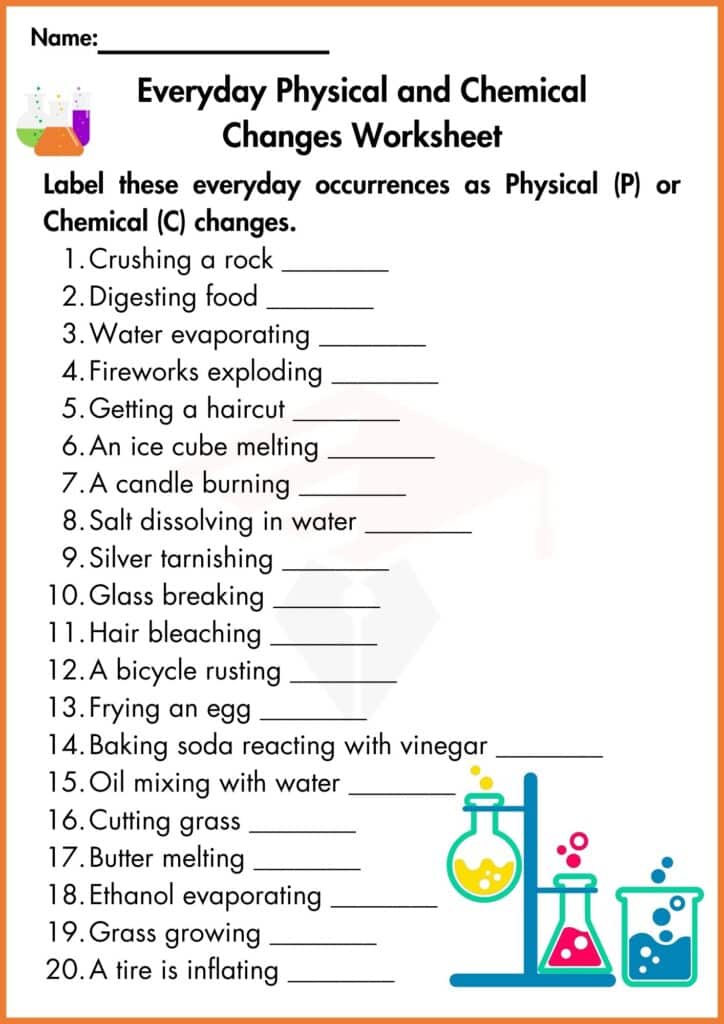 image showing Everyday Physical and Chemical Changes Worksheet