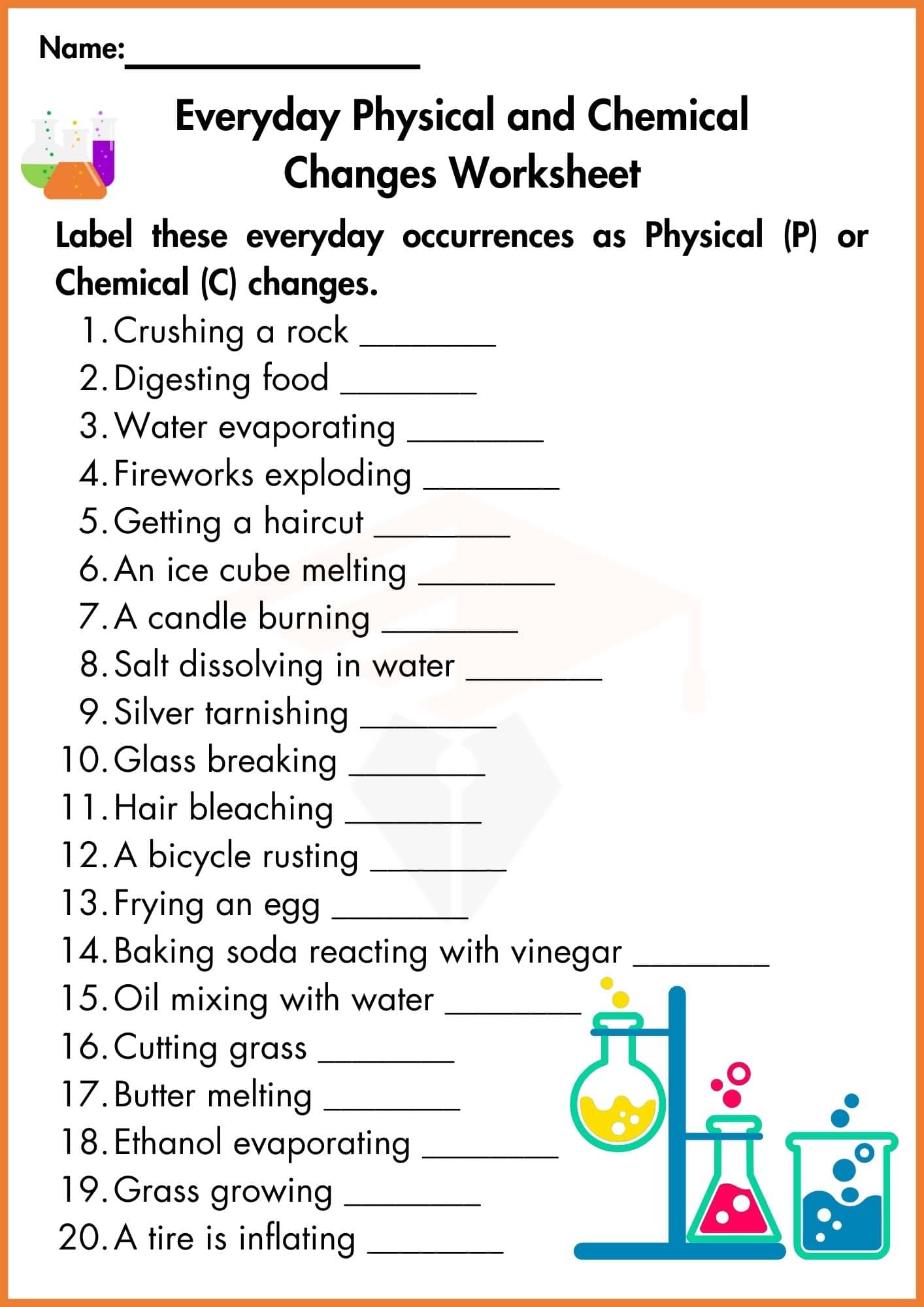 Physical Change and Chemical Change Worksheets