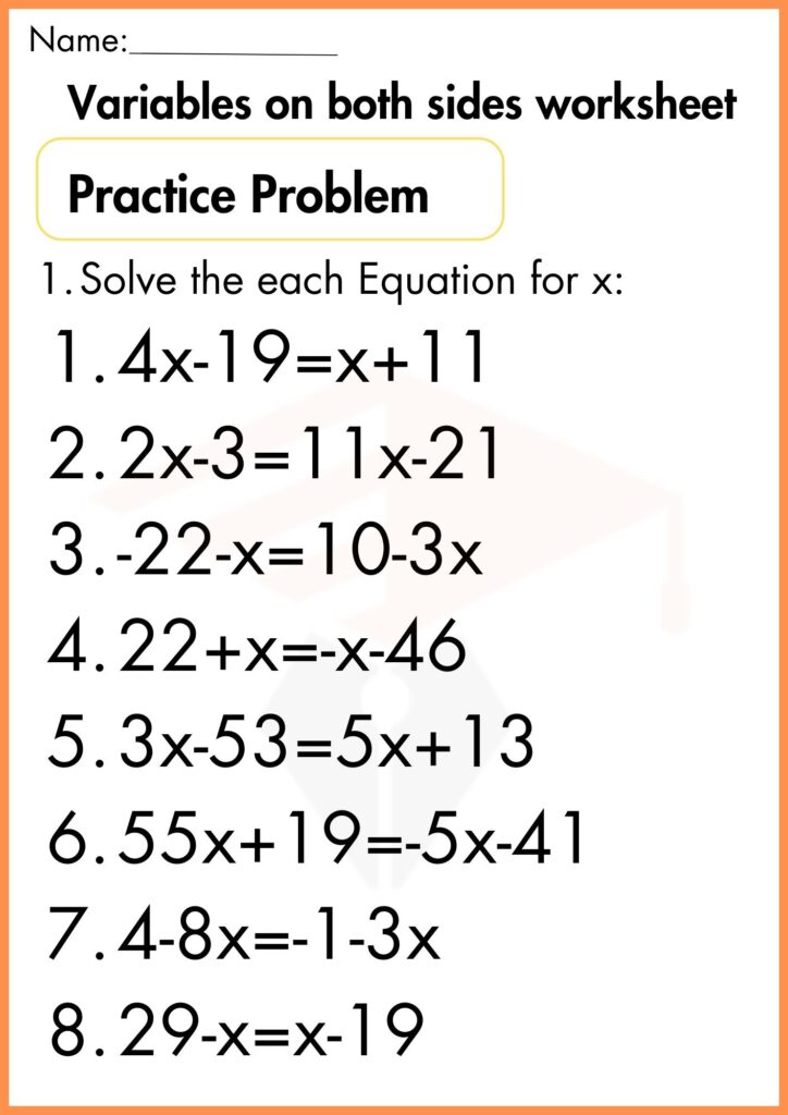 image showing Practice problem variables on both sides worksheet