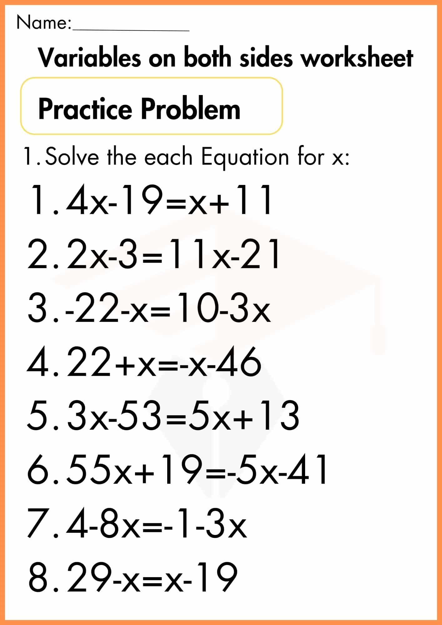 Variables on Both Sides Worksheet