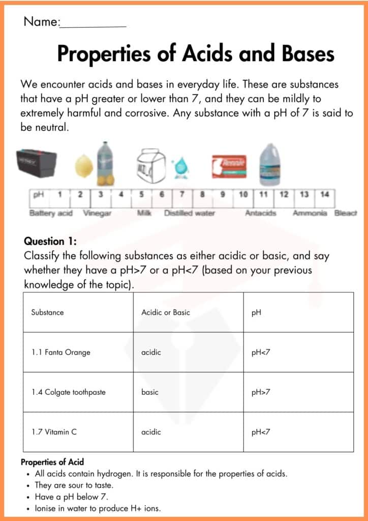 image showing Properties of Acids and Bases worksheet