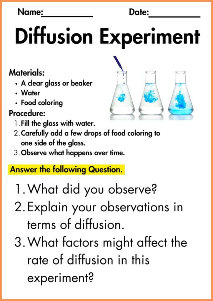 image showing diffusion experiment worksheet