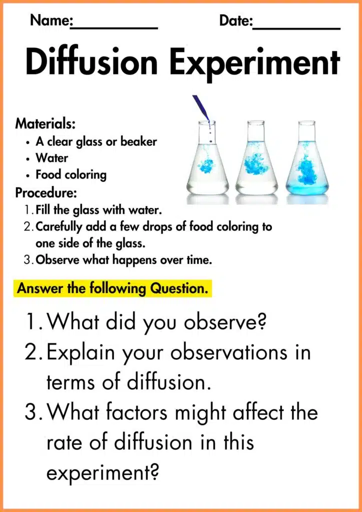 image showing diffusion experiment worksheet