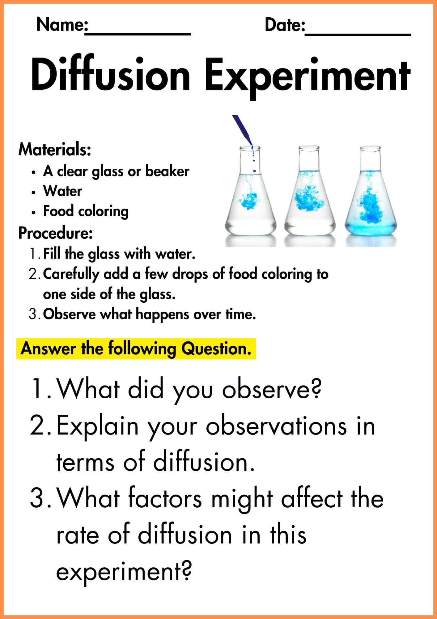 Worksheet on Osmosis and Diffusion