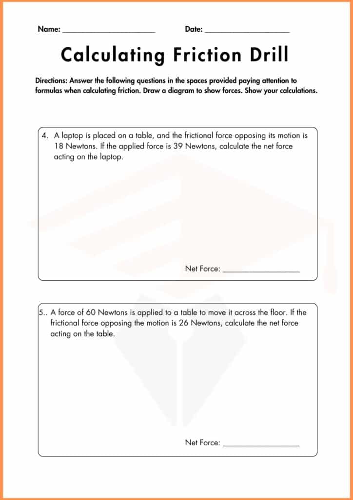 image showing Calculating Friction Drill worksheet