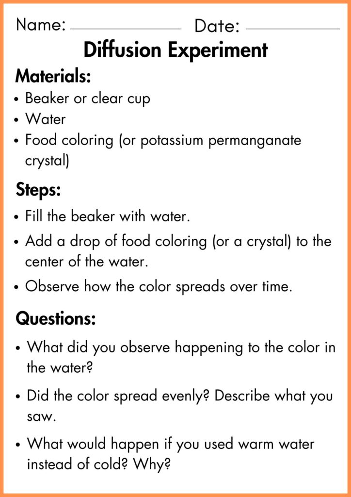 image showing Diffusion experiment worksheet