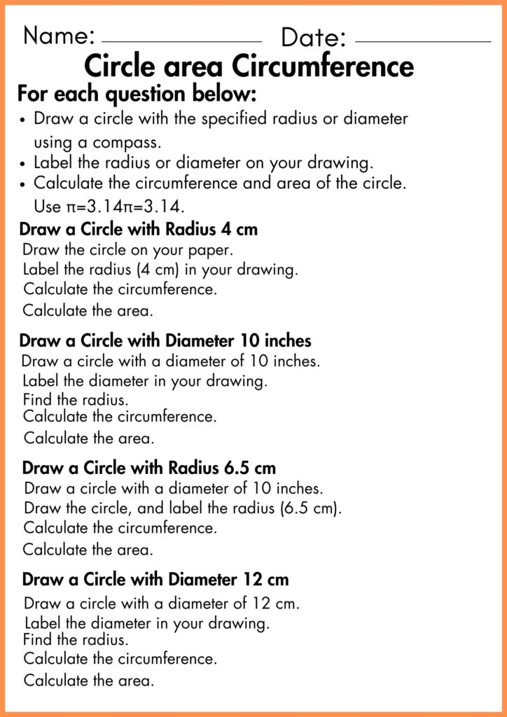 image showing answer the question circle area circumference worksheet