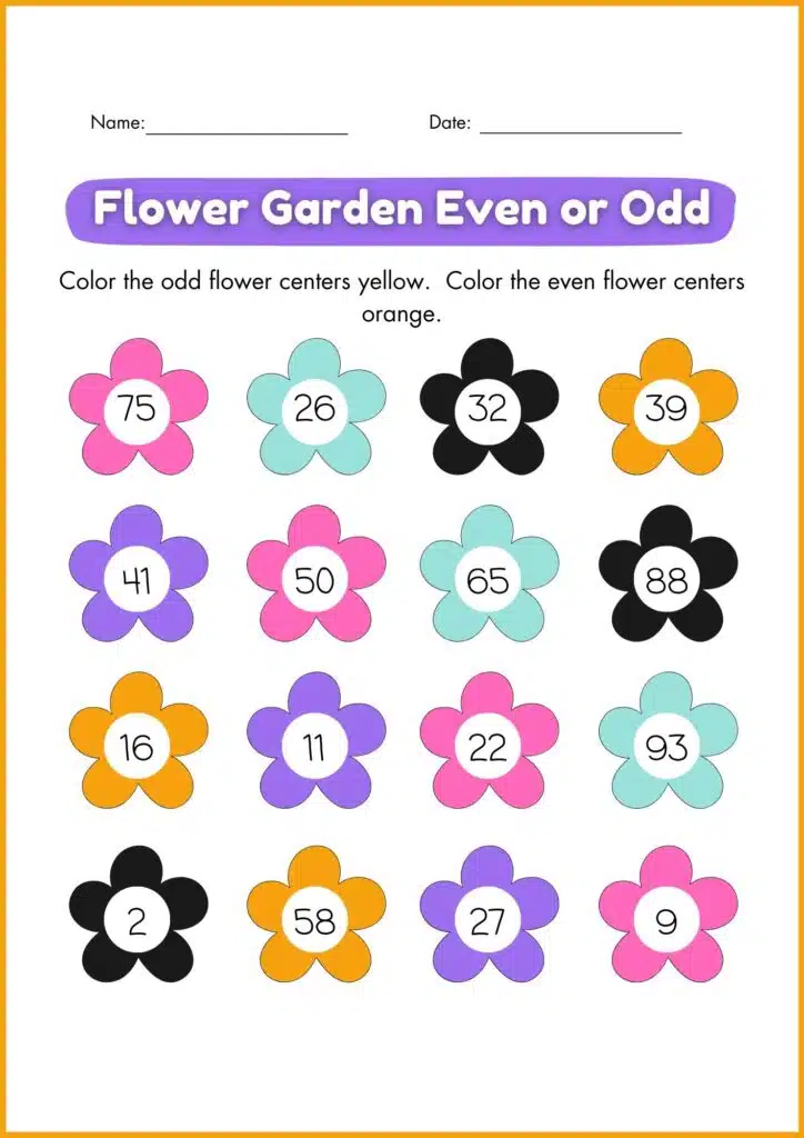 image showing color Fall Even and Odd worksheet