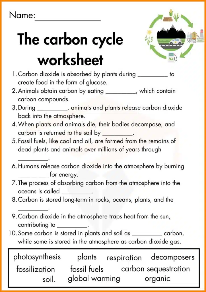image showing complete the blanks carbon cycle worksheet